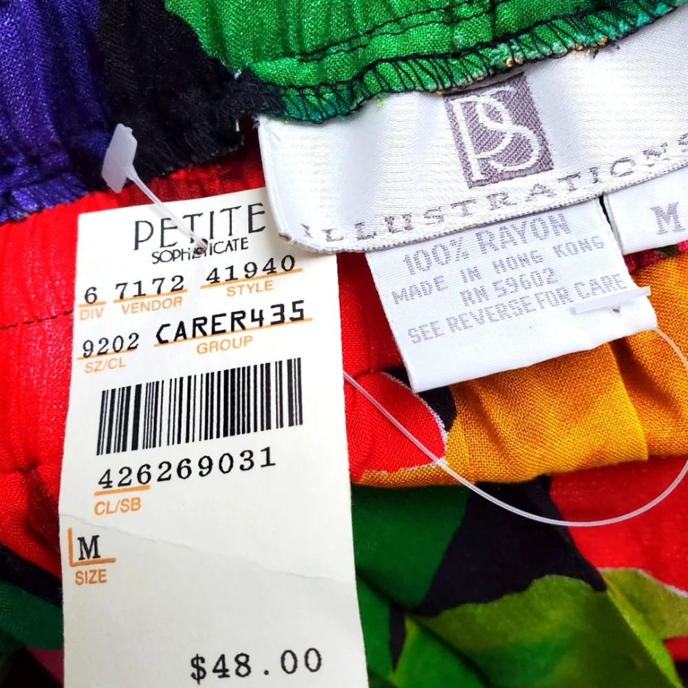 VTG Petite Sophisticated Illustrations Multicolor Pleated Floral Boho Skirt Sz M